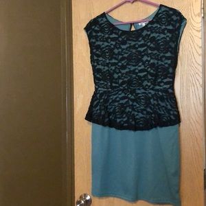 Black lace and teal dress